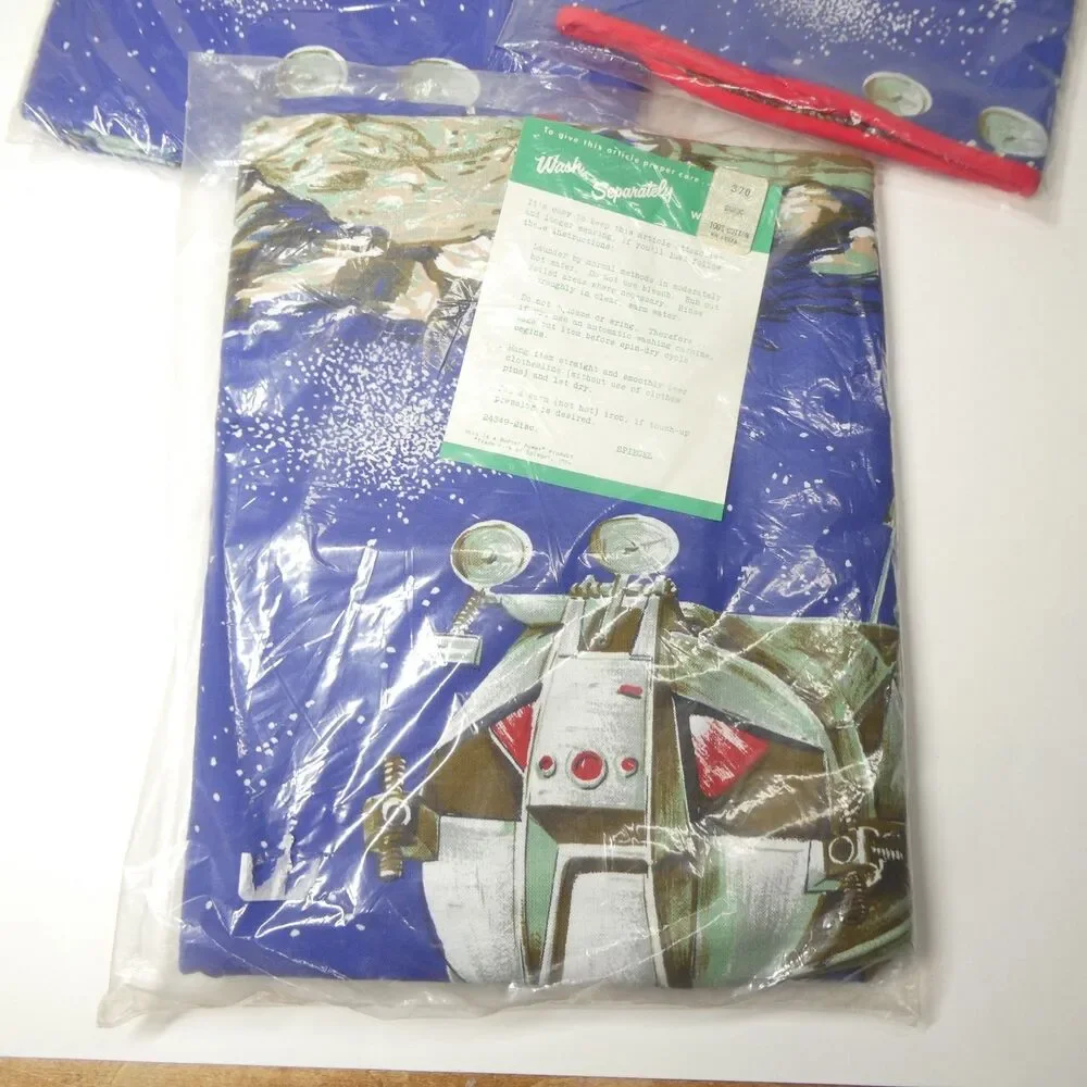 Space Race Moon Landing Sheets Spiegel Cotton Bunk & Sham Vintage NOS 1960s
